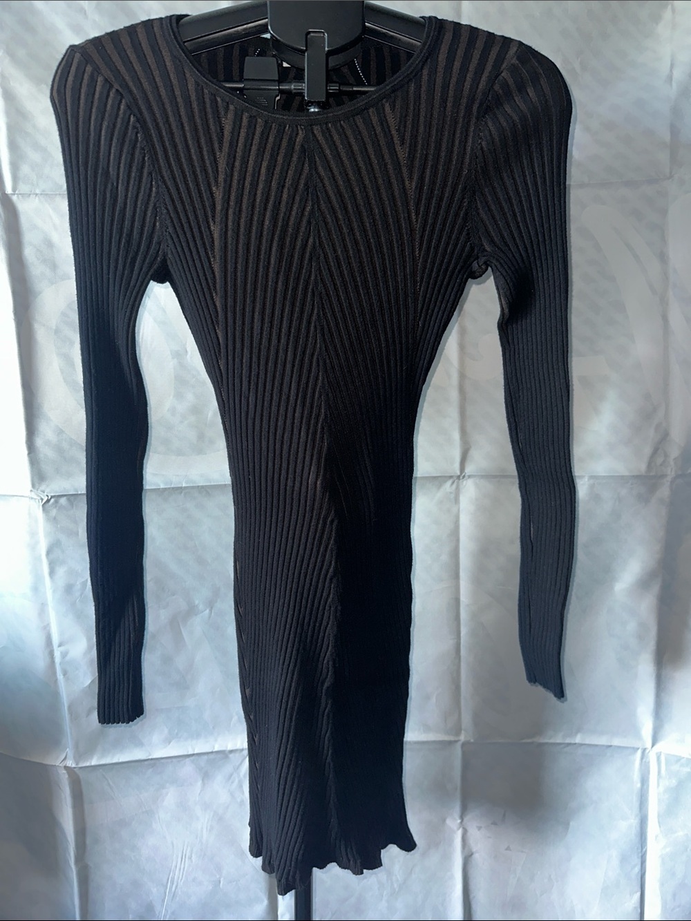Good American Black Ribbed Long Sleeve Bodycon Dress